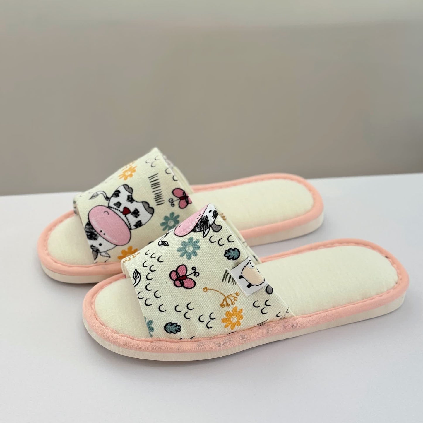 Cute Animal Print Canvas Open-Toe Home Slippers