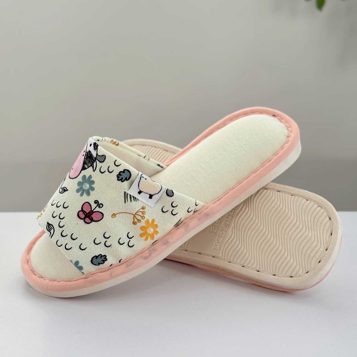 Cute Animal Print Canvas Open-Toe Home Slippers