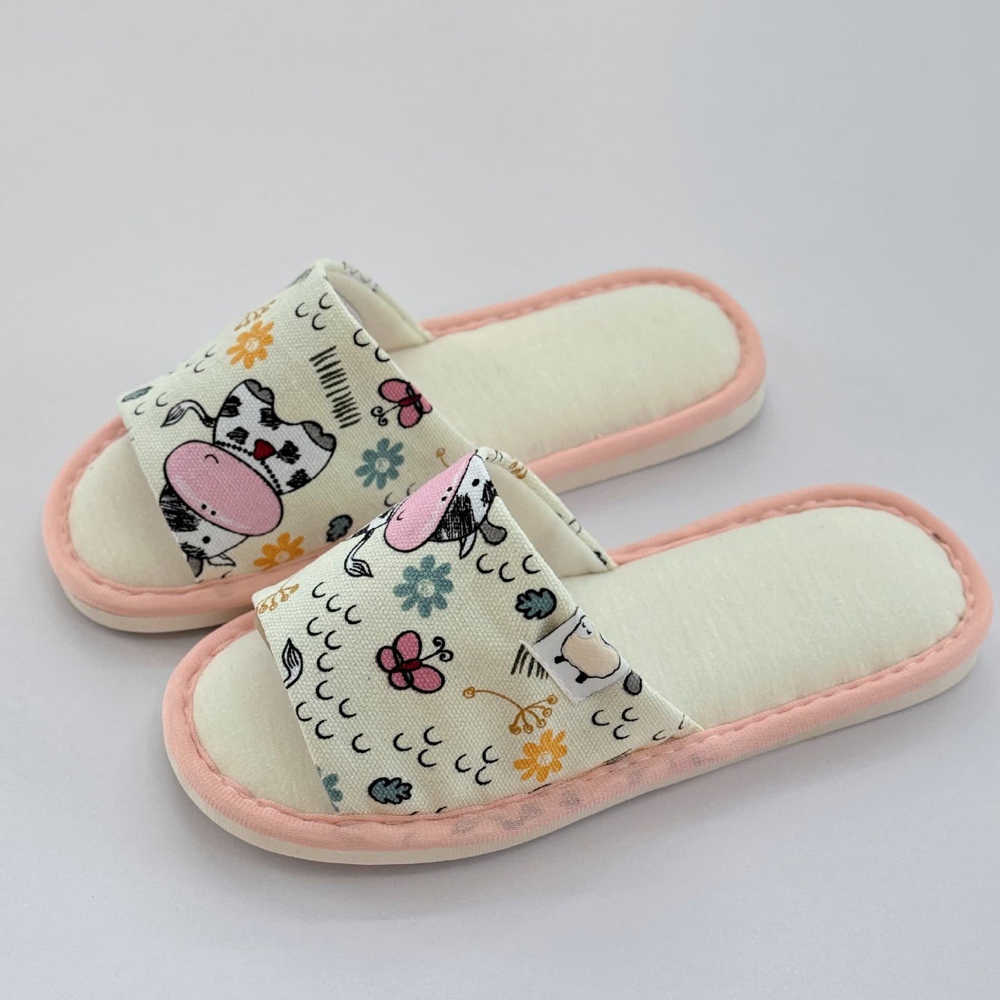 Cute Animal Print Canvas Open-Toe Home Slippers