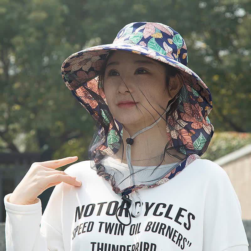 Floral Print Outdoor Wide Brim Bucket Hat