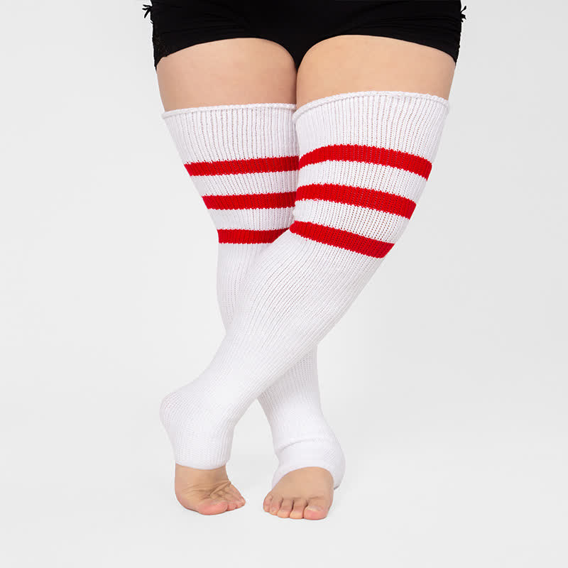 Plus Size Stripe Open Toe Thigh High Compression Socks