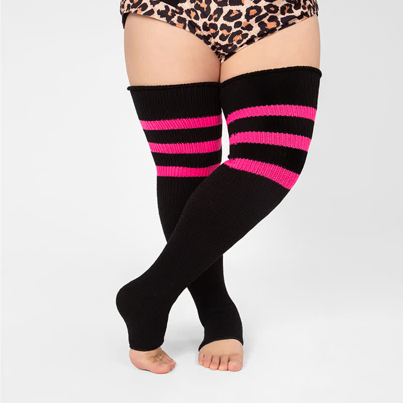 Plus Size Stripe Open Toe Thigh High Compression Socks
