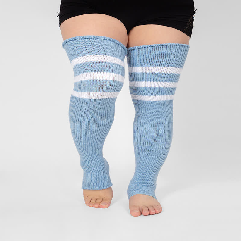 Plus Size Stripe Open Toe Thigh High Compression Socks