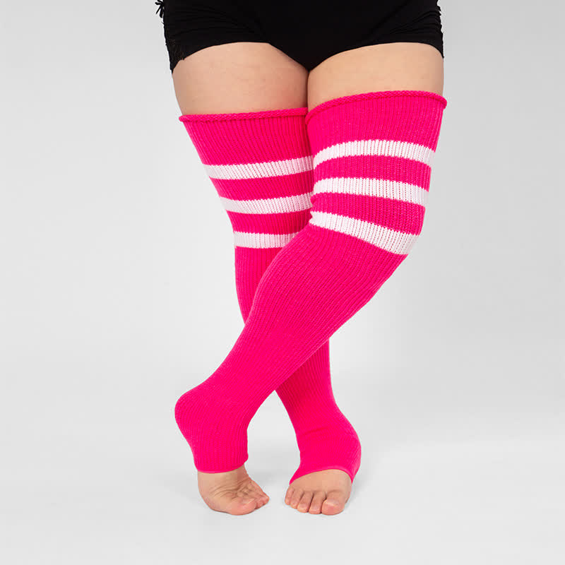 Plus Size Stripe Open Toe Thigh High Compression Socks