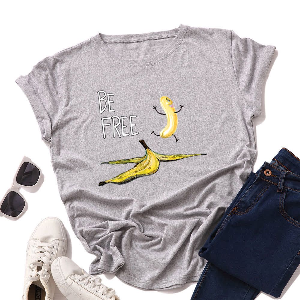 Plusock Plus Size Creative Banana Print Short Sleeve T-Shirt