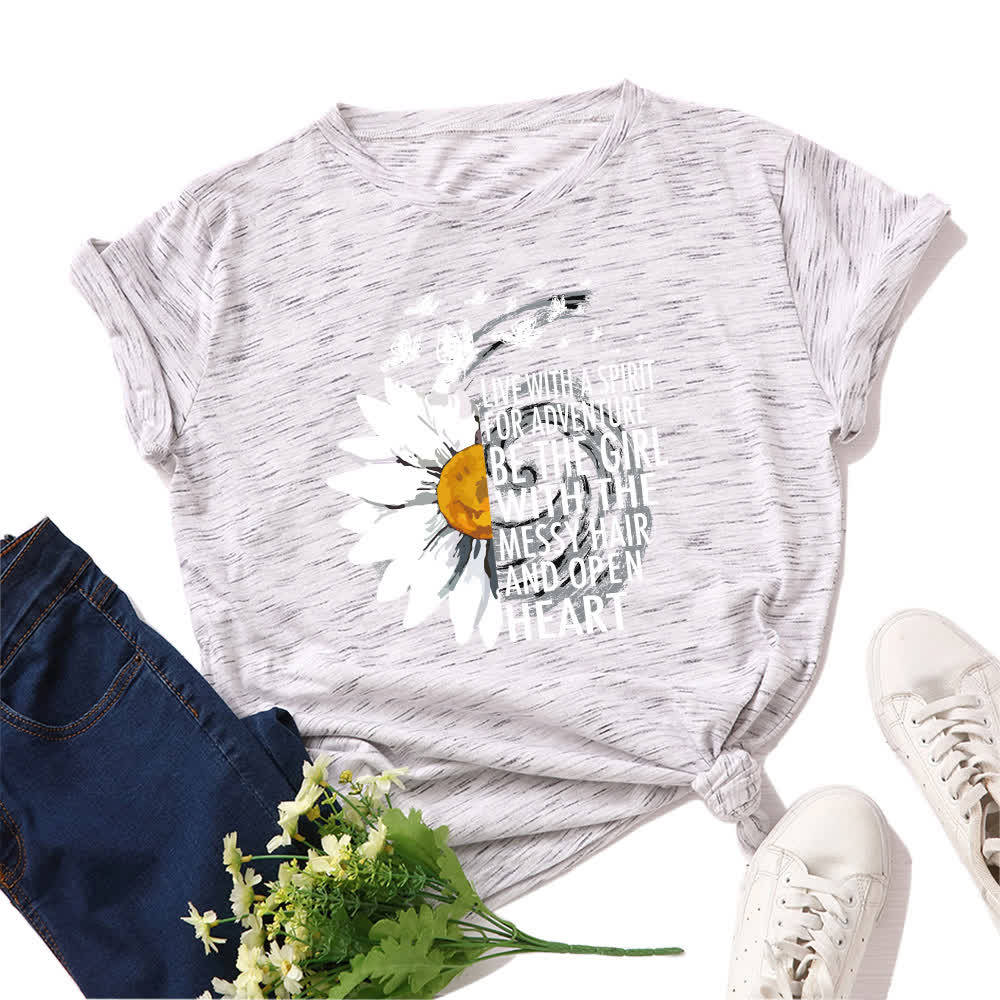 Plus Size Floral Letter Print Short Sleeve T-Shirt