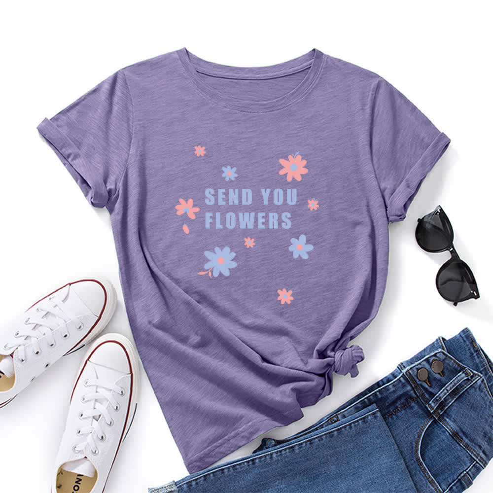 Plus Size Floral Round Neck Short Sleeve T-Shirt