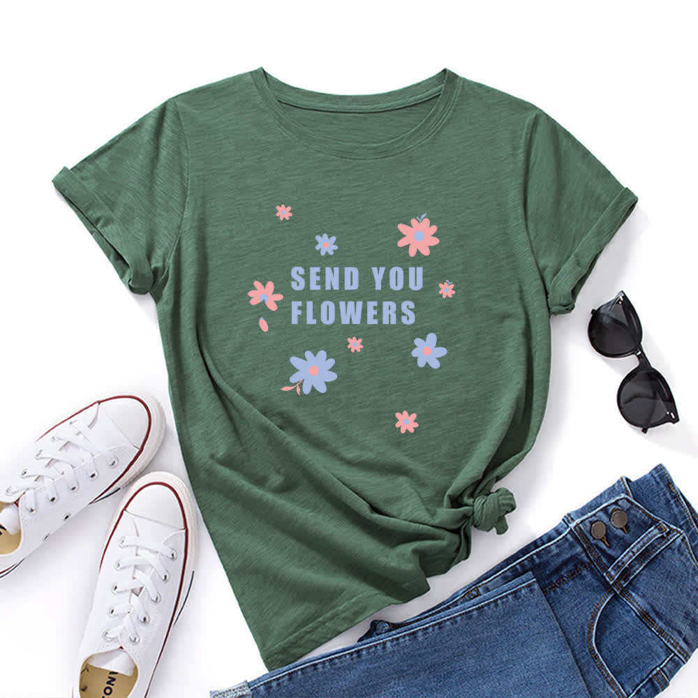 Plus Size Floral Round Neck Short Sleeve T-Shirt