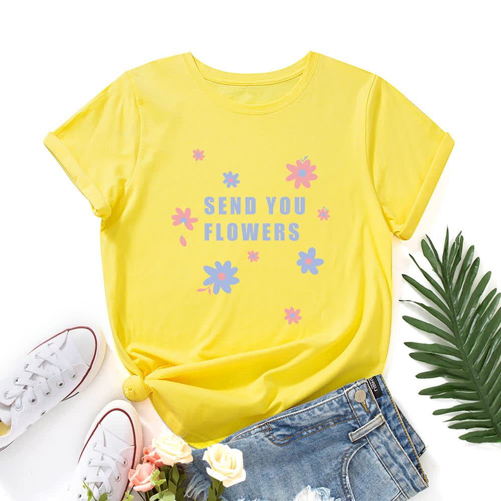 Plus Size Floral Round Neck Short Sleeve T-Shirt