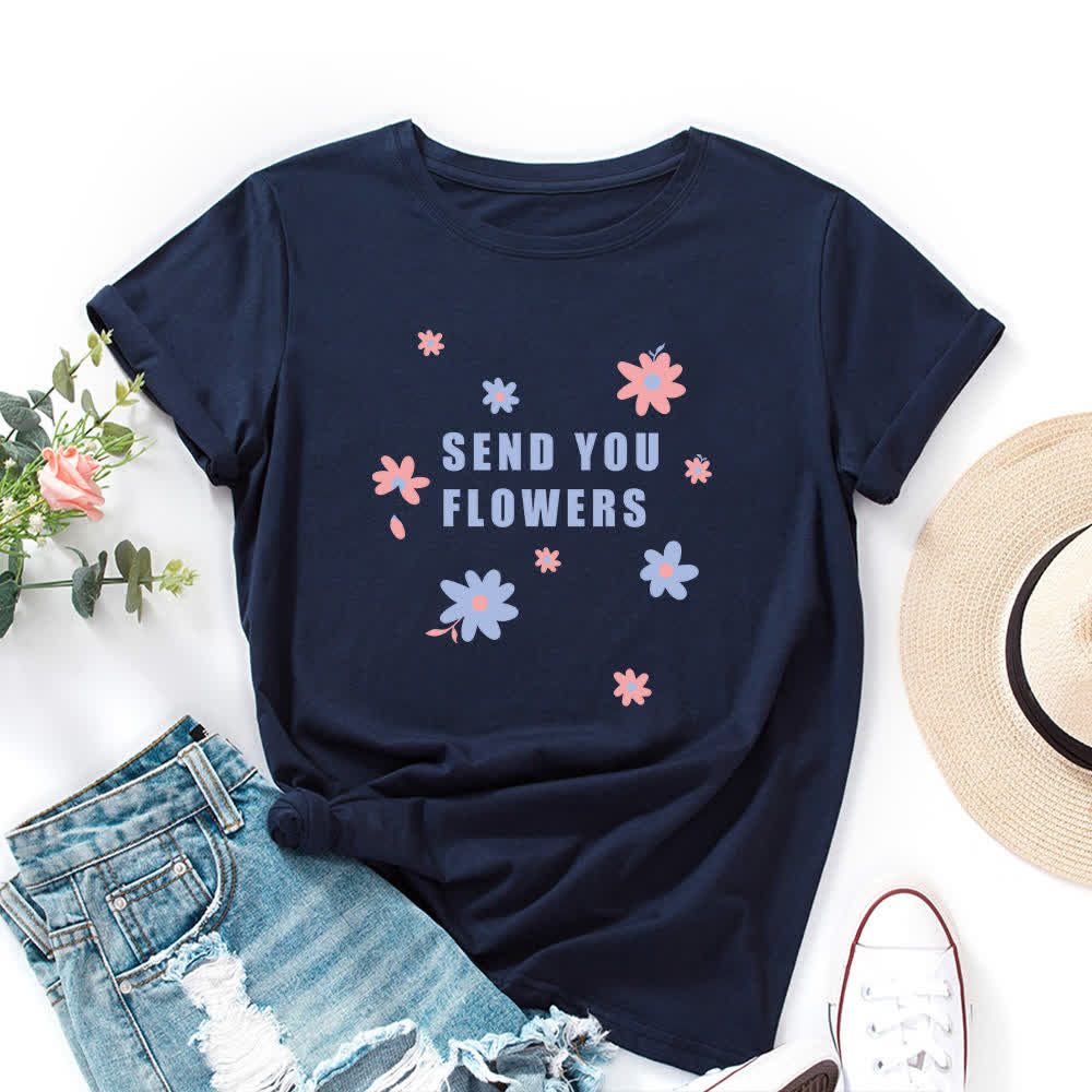 Plus Size Floral Round Neck Short Sleeve T-Shirt