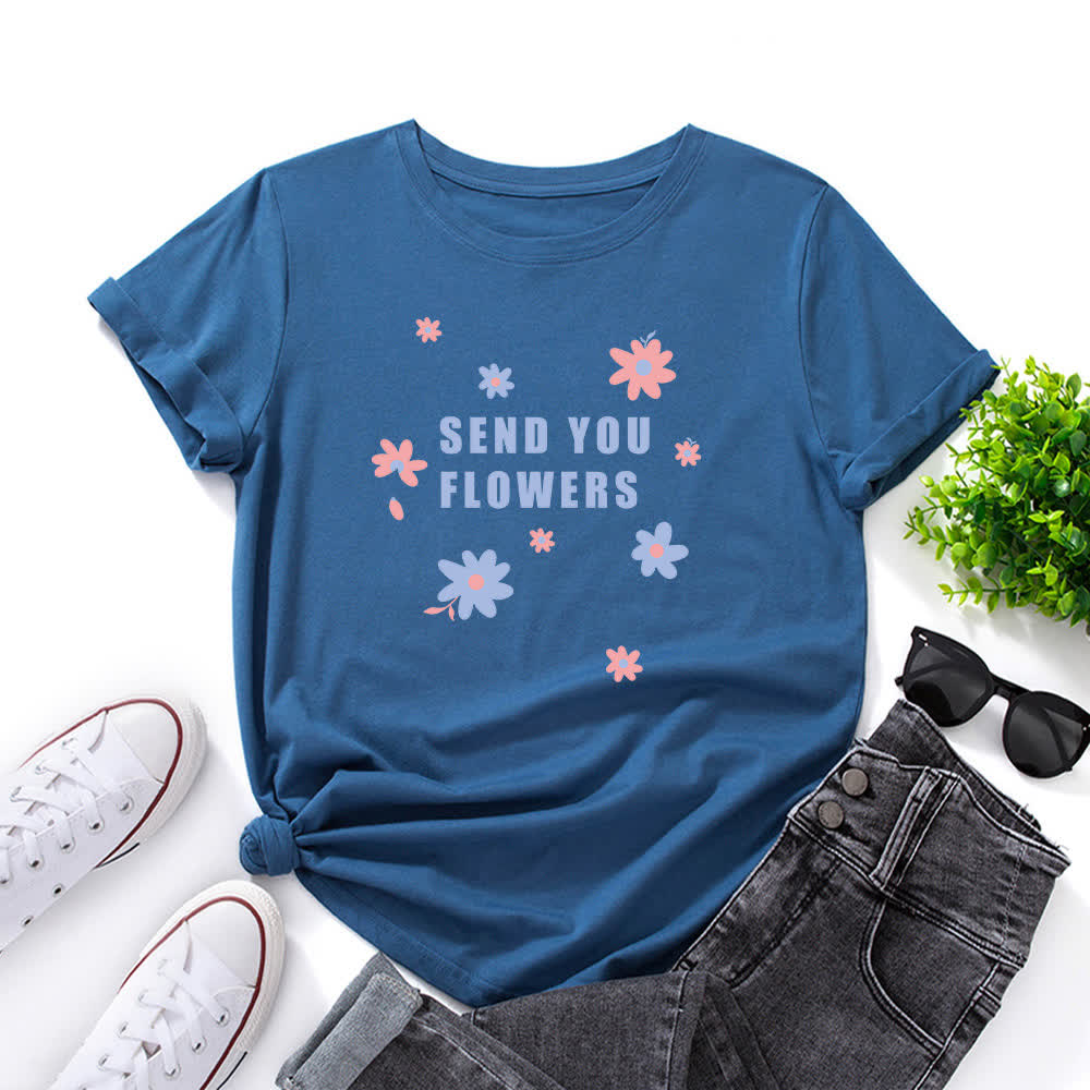 Plus Size Floral Round Neck Short Sleeve T-Shirt