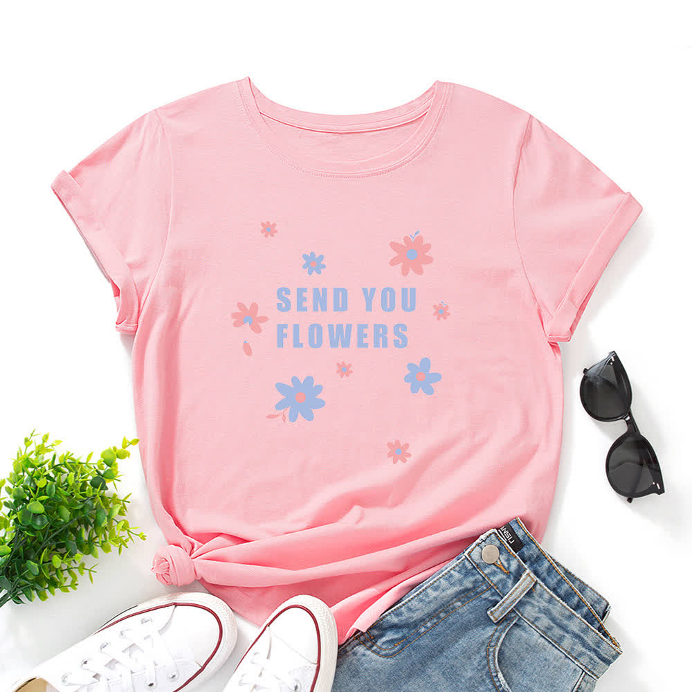 Plus Size Floral Round Neck Short Sleeve T-Shirt
