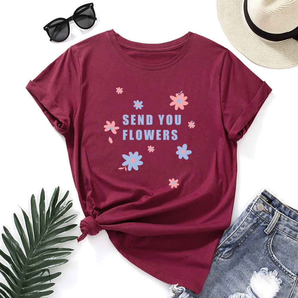 Plus Size Floral Round Neck Short Sleeve T-Shirt