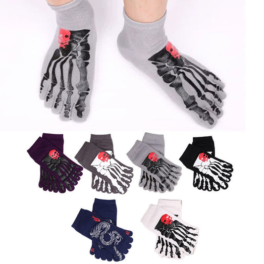 Plusock Skull and Claw Print Toe Socks(6 Pairs)