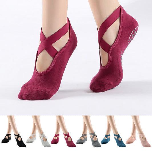 Plusock Cotton Non-Slip Cross Strap Floor Socks(6 Pairs)