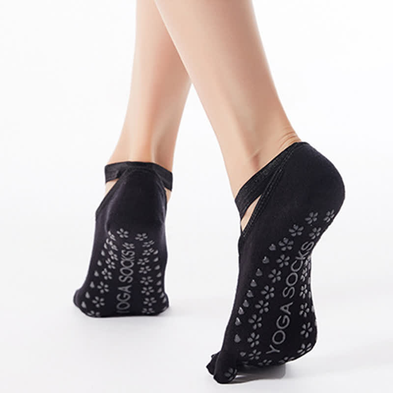 Plusock Cotton Non-Slip Cross Strap Five-Toe Floor Socks(4 Pairs)