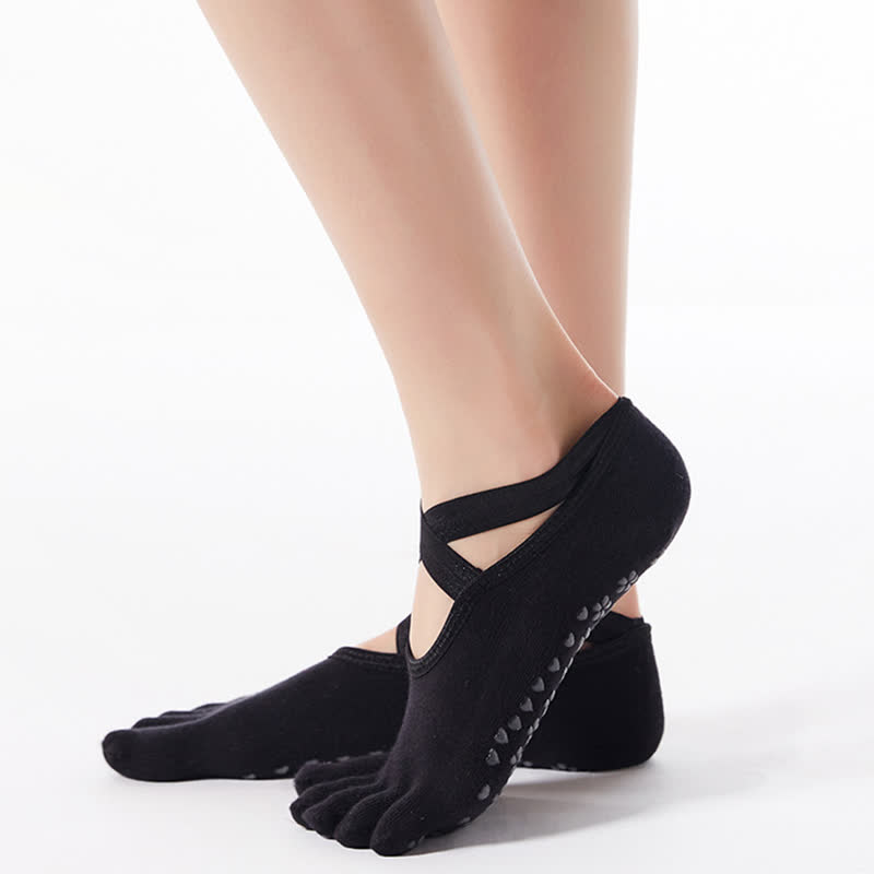 Plusock Cotton Non-Slip Cross Strap Five-Toe Floor Socks(4 Pairs)