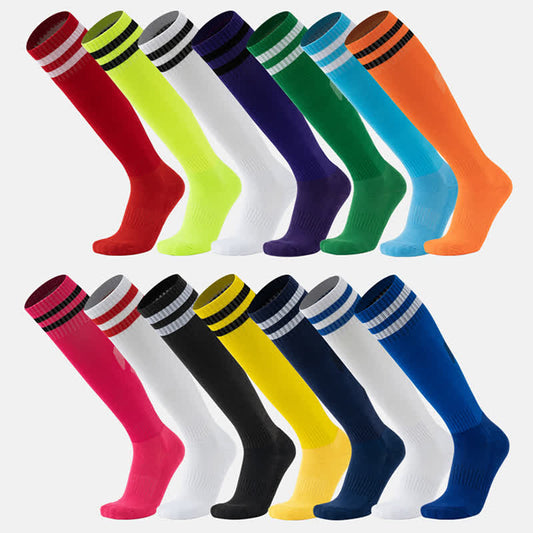 Plusock Solid Color Striped Knee-high Breathable Soccer Socks(5 Pairs)