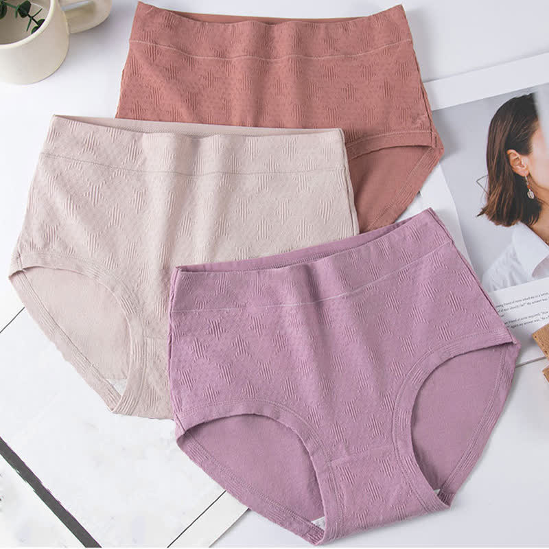 Solid Color Simple High Waist Cotton Brief(3 Packs)