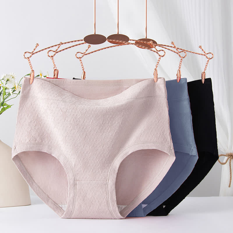 Solid Color Simple High Waist Cotton Brief(3 Packs)