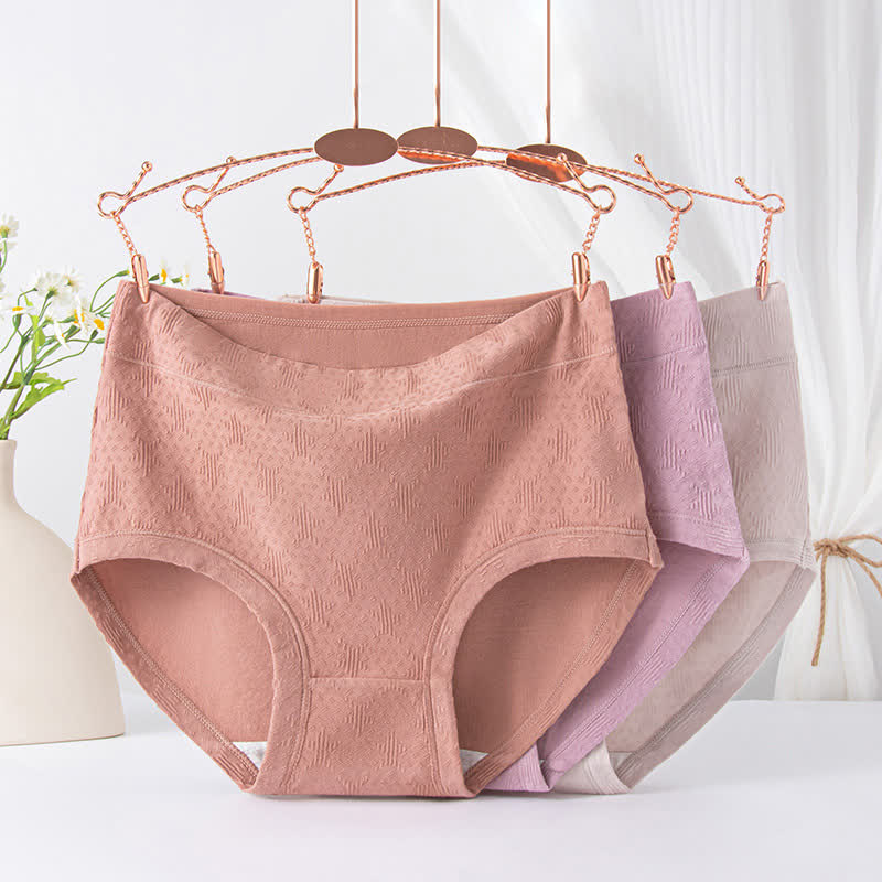 Solid Color Simple High Waist Cotton Brief(3 Packs)
