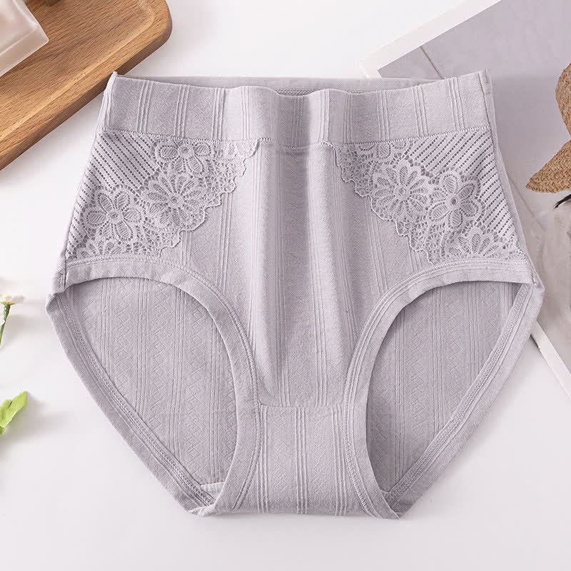 Plus Size Cotton Floral Lace Brief(3 Packs)