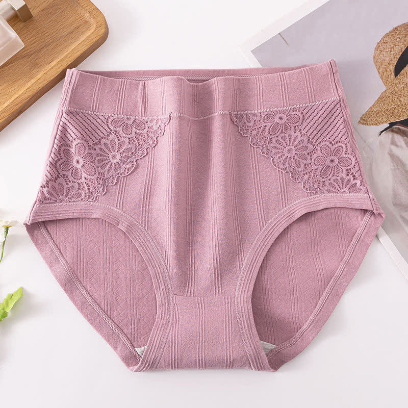 Plus Size Cotton Floral Lace Brief(3 Packs)