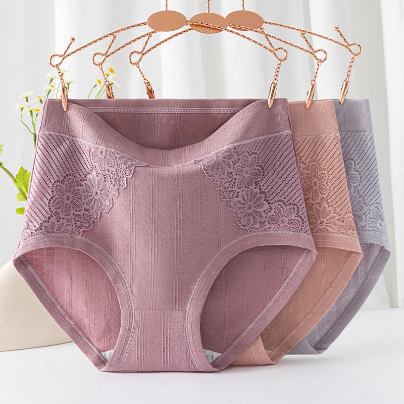Plus Size Cotton Floral Lace Brief(3 Packs)