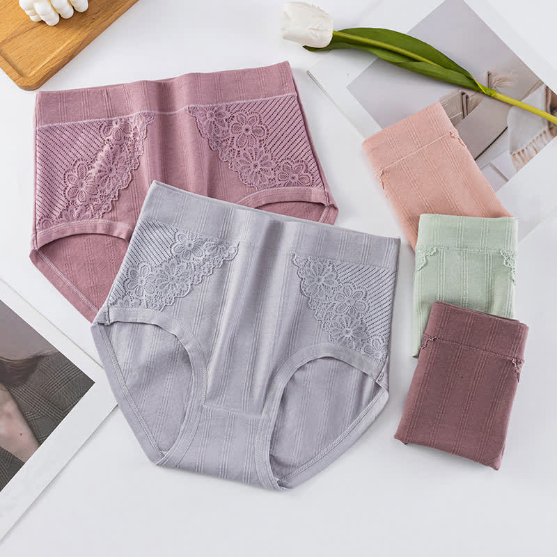 Plus Size Cotton Floral Lace Brief(3 Packs)