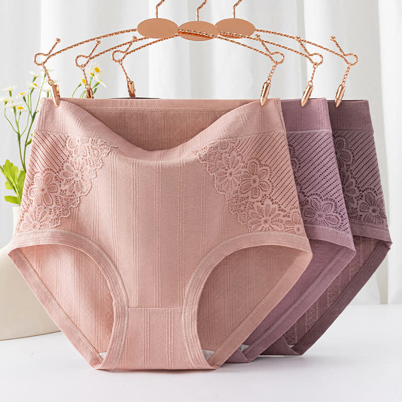 Plus Size Cotton Floral Lace Brief(3 Packs)