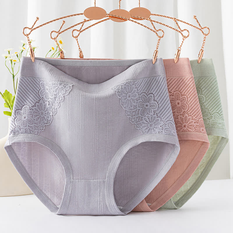 Plus Size Cotton Floral Lace Brief(3 Packs)