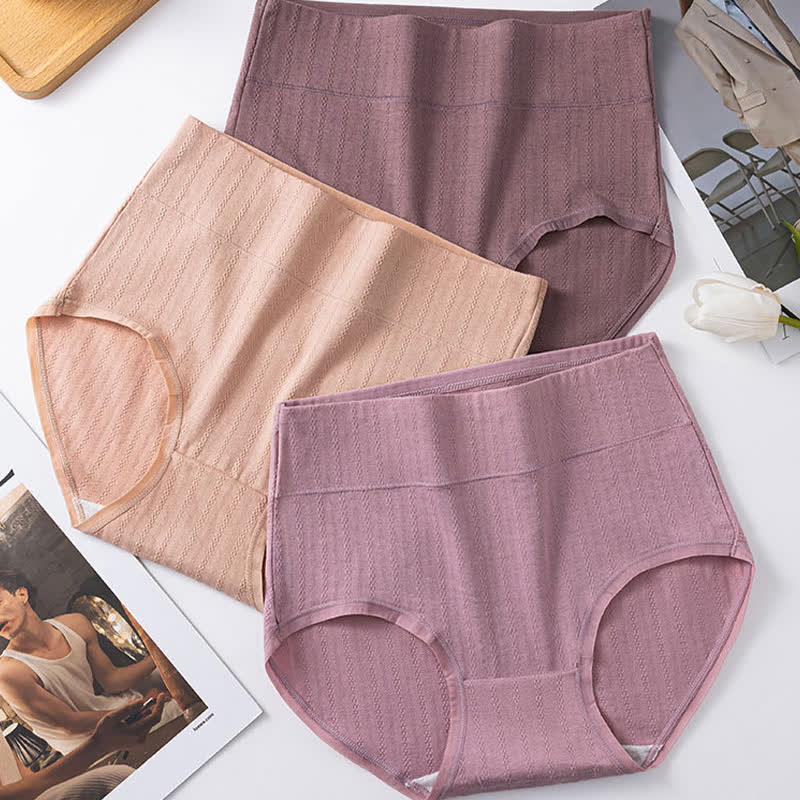 Pure Cotton High Waist Solid Color Comfy Panty(3 Packs)