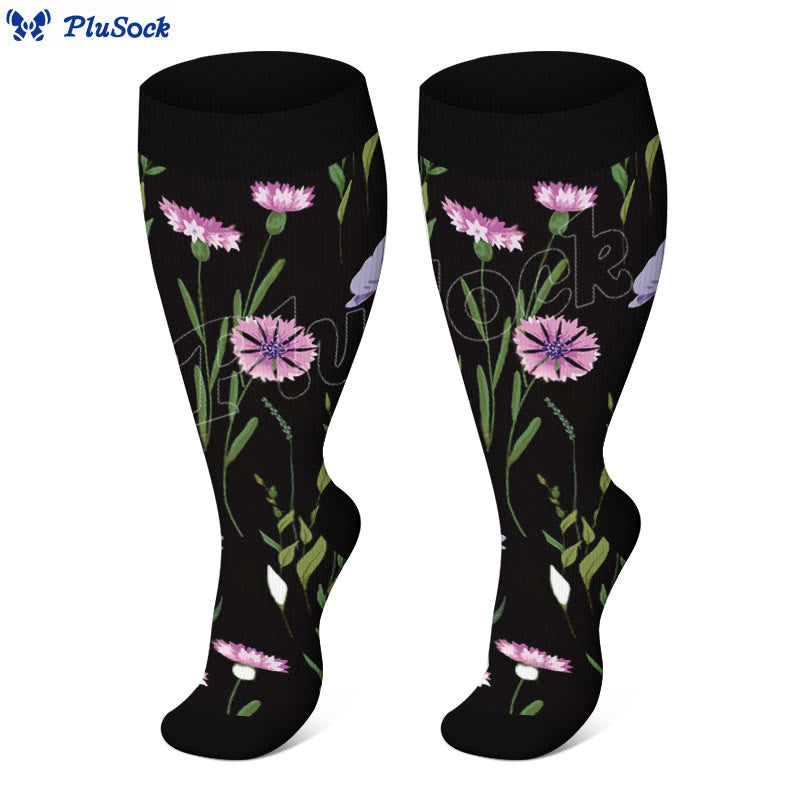 Plus Size Painted Flowers Compression Socks(3 Pairs)