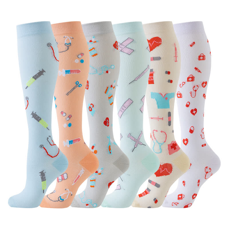 Medical Print Sweat-wicking Sports Compression Socks(6 Pairs)
