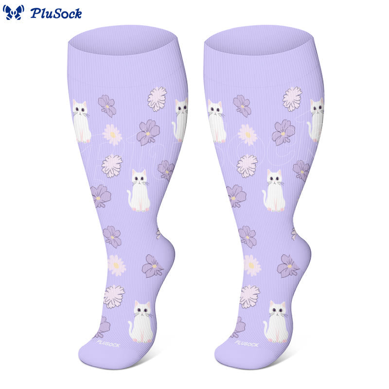Plus Size Cat Flowers Compression Socks