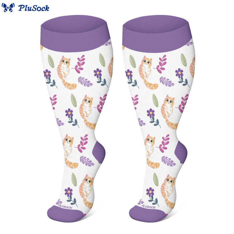 Plus Size Cat Flowers Compression Socks