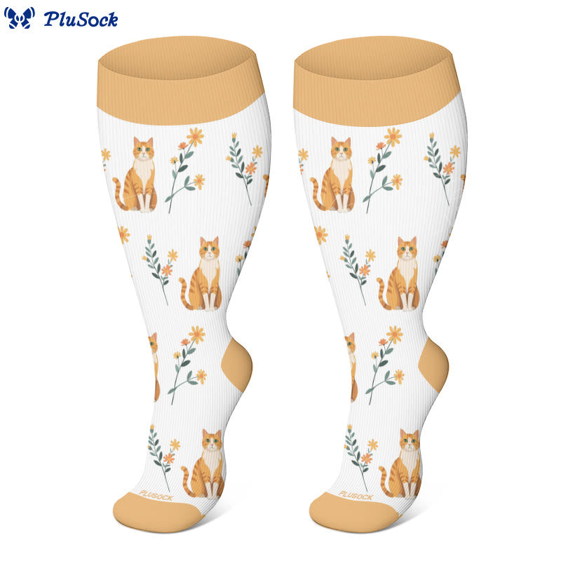 Plus Size Cat Flowers Compression Socks