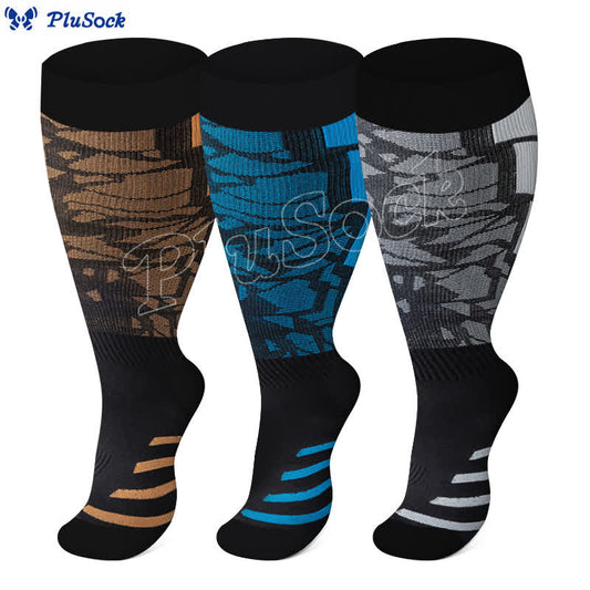 Plusock Plus Size Graphic Fitness Compression Socks(3 Pairs)
