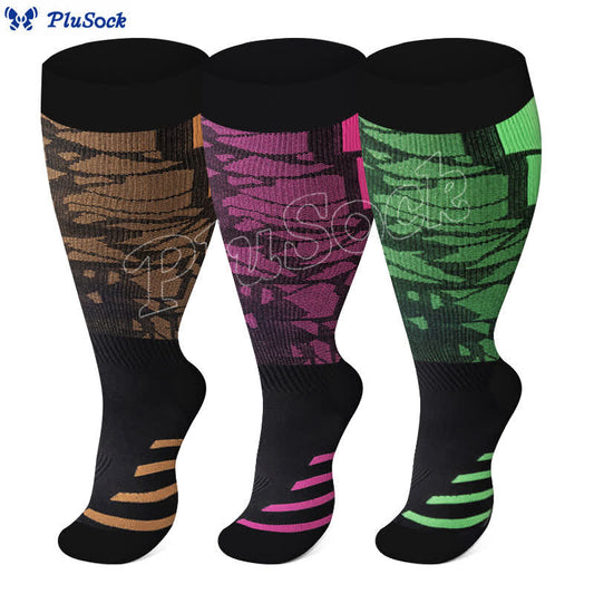 Plusock Plus Size Graphic Sports Compression Socks(3 Pairs)