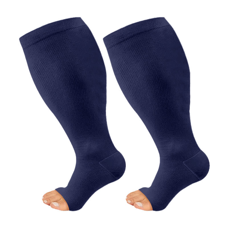 Plusock Plus Size Solid Color Open Toe Series Compression Socks - Navy Blue - 4XL - image 9