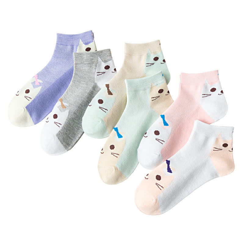 Thin Breathable Cute Cat Socks(6 Pairs)
