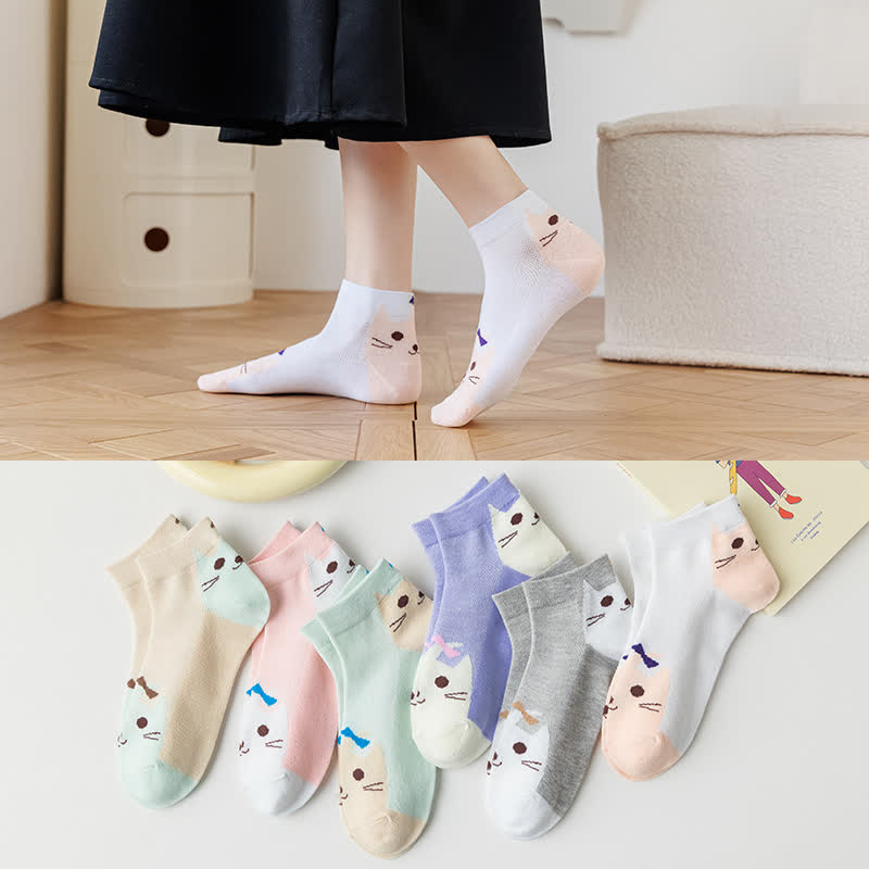 Plusock Thin Breathable Cute Cat Socks(6 Pairs)