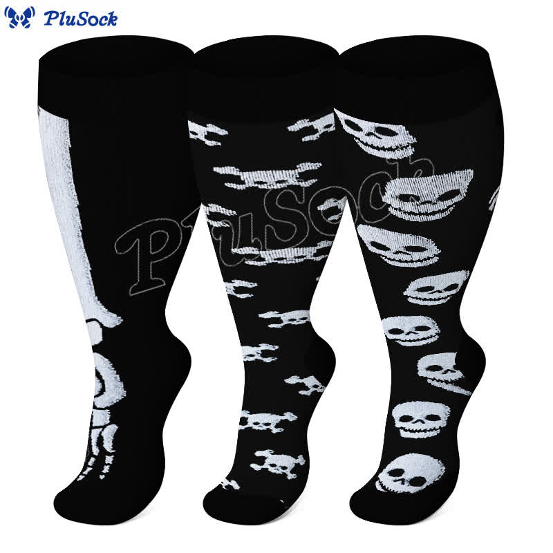 Plus Size Skull Print Compression Socks(3 Pairs)