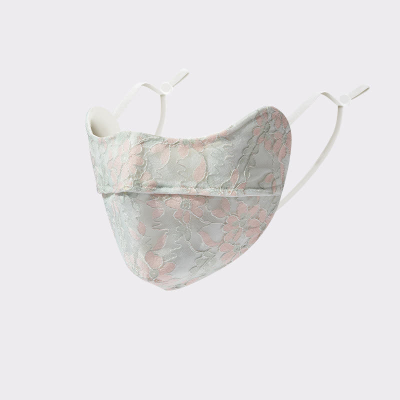 Flower Embroidered Lace Sun Mask