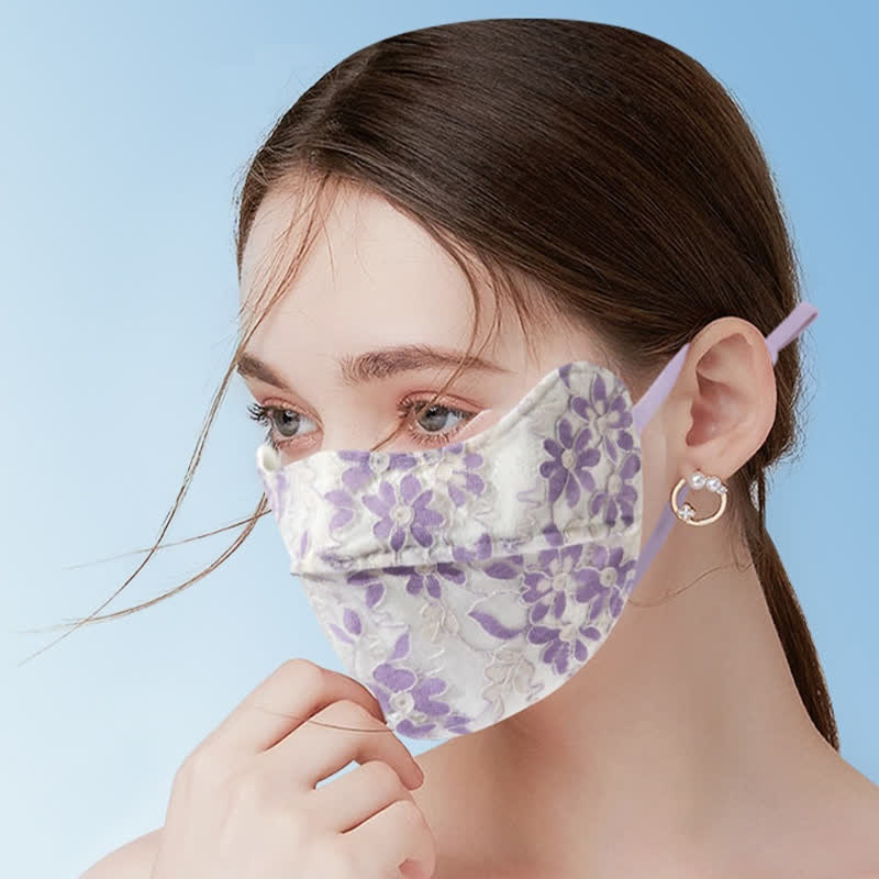 Flower Embroidered Lace Sun Mask