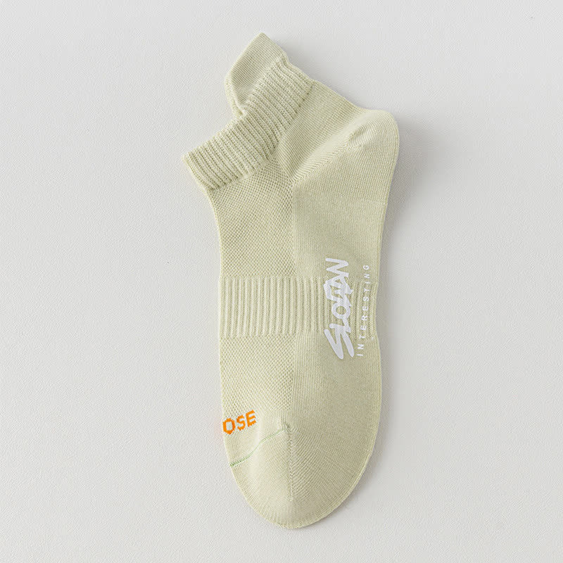 Letter Print Mesh Thin Sport Ankle Socks(5 Pairs)