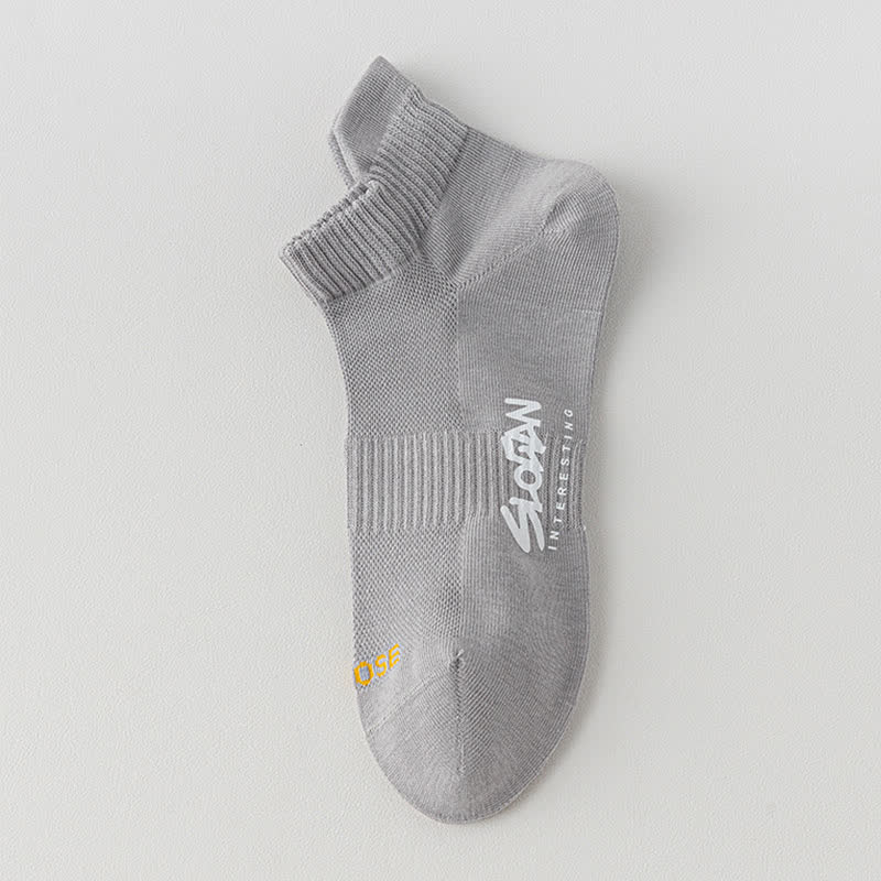 Letter Print Mesh Thin Sport Ankle Socks(5 Pairs)