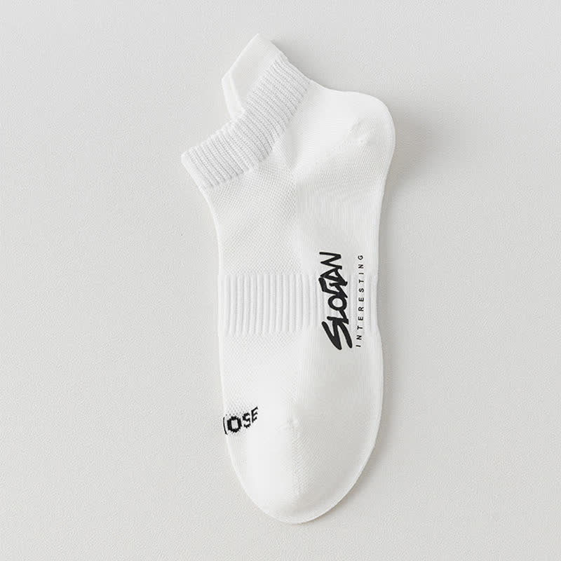Letter Print Mesh Thin Sport Ankle Socks(5 Pairs)