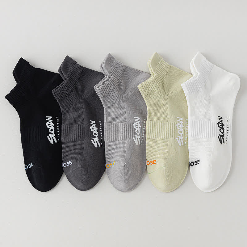 Letter Print Mesh Thin Sport Ankle Socks(5 Pairs)