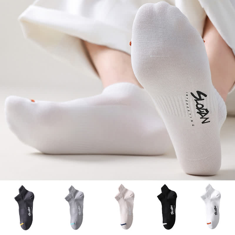 Letter Printed Thin Cotton Sports Ankle Socks(5 Pairs)